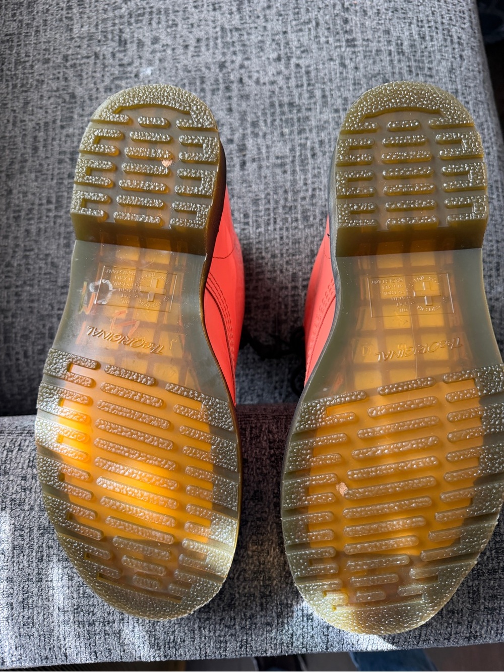 Dr. Martens Coral Orange Patent Lace-Up Combat Boots - Picture 5 of 6